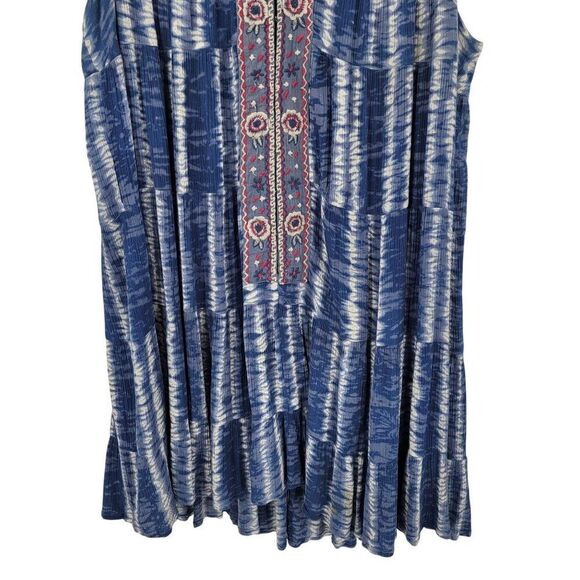 Sleeveless Blue Striped Tiered Ruffle Oversized Dress Sz S Embroidered India - Picture 6 of 10
